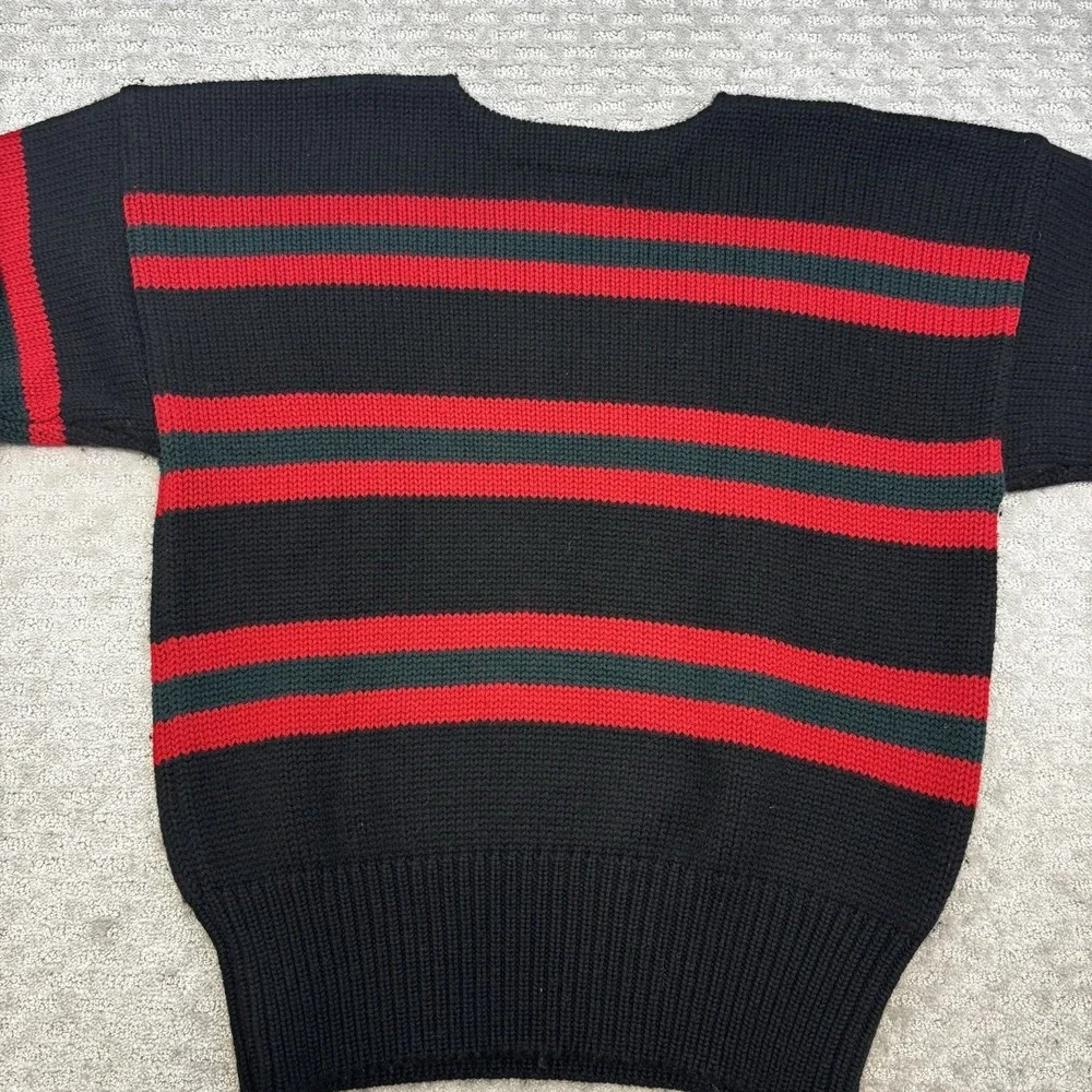 Vintage 90s Polo Ralph Lauren 100% Wool Cable Knit Sweater Black Red Green XL